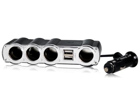 4 In 1 Dual USB Cigarette Lighter 4-Sockets Car Charger